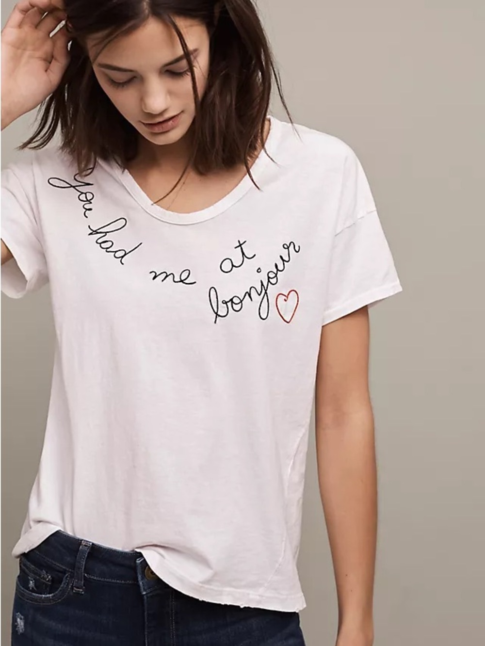 Anthropologie Sundry White Graphic Short Sleeve Tee